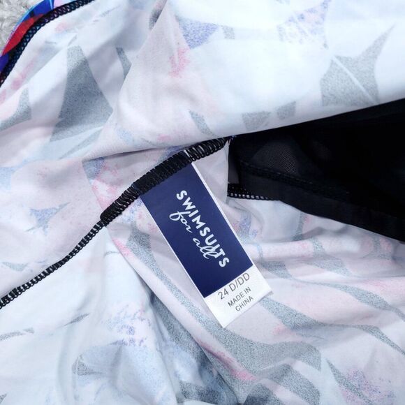 Swimsuits For All 24D/DD Tie Front Underwire Tankini Top Red Blue Palm - Picture 3 of 6